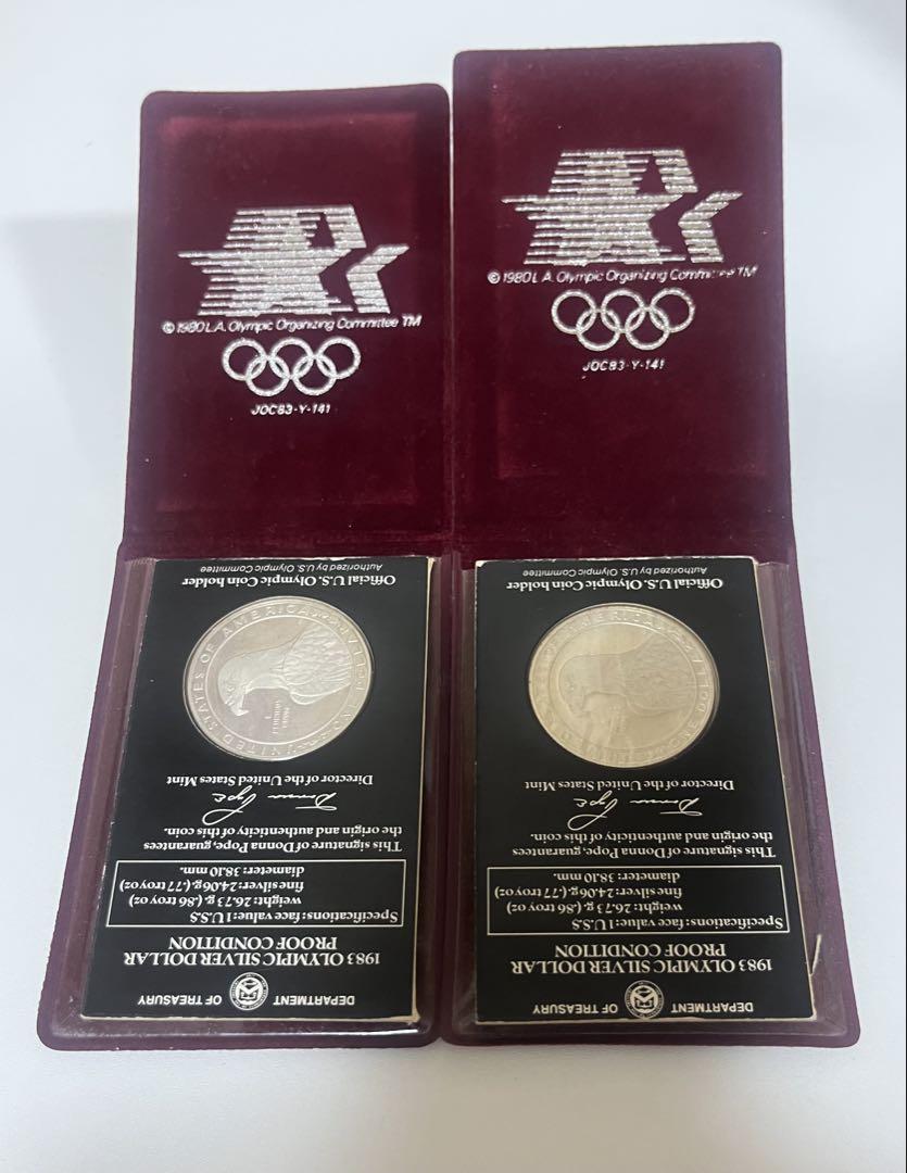 1983 OLYMPIC DOLLAR 900FINE PROOEF ケース2枚