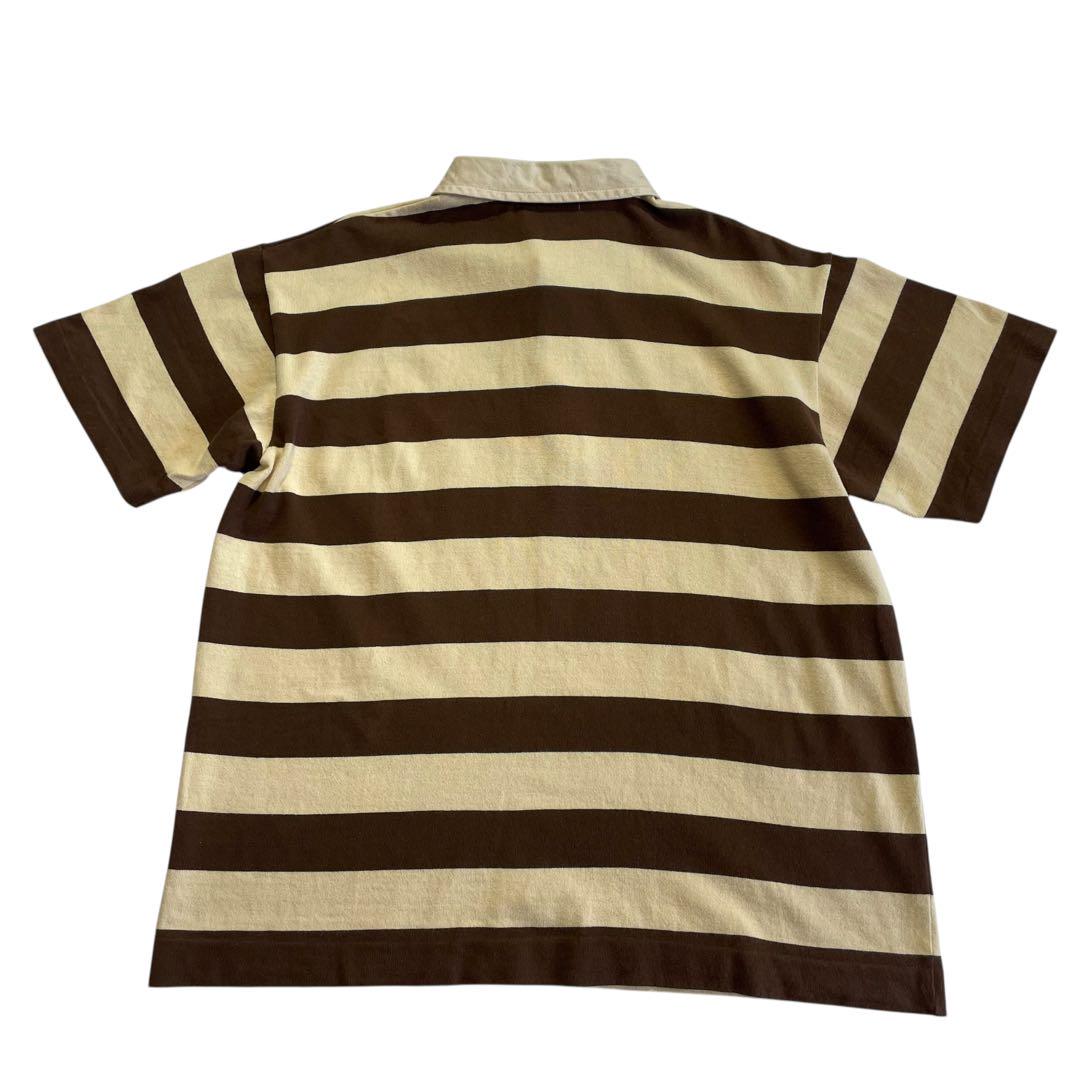 割引価格 A ボーダー 茶色 ベージュ L ラガーシャツ 半袖 APE BATHING トップス