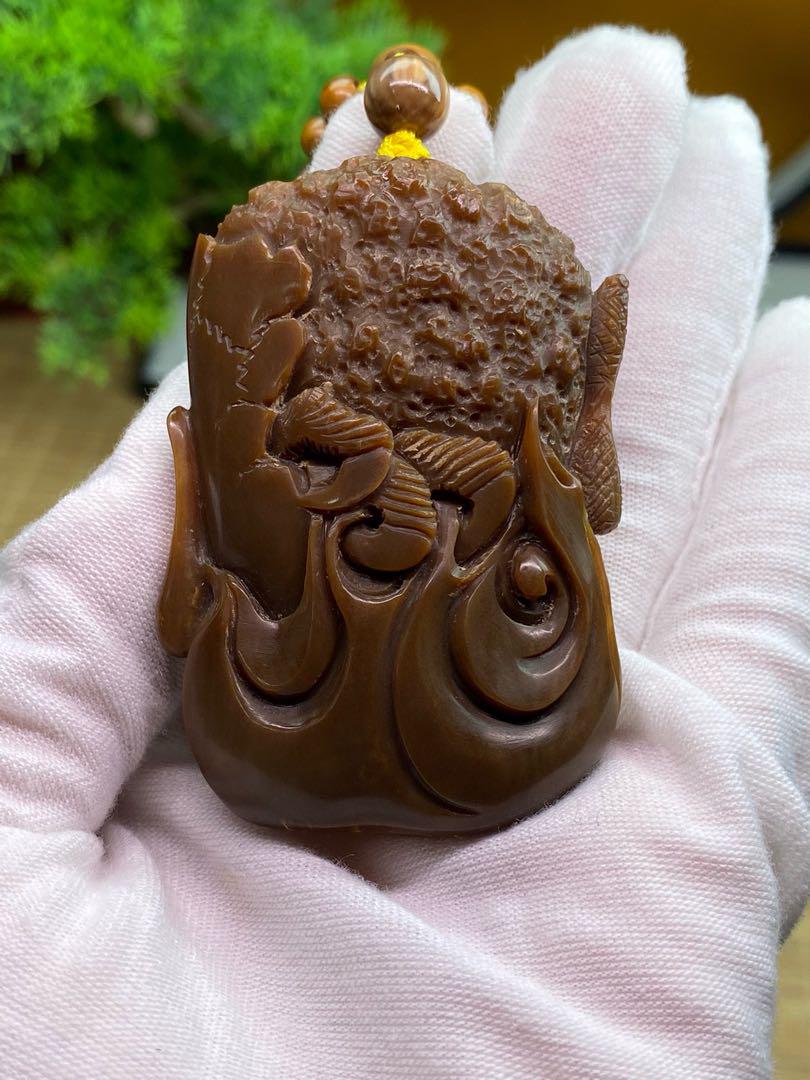天然マンモス牙美しい手作り彫刻 一念の間 ネックレス