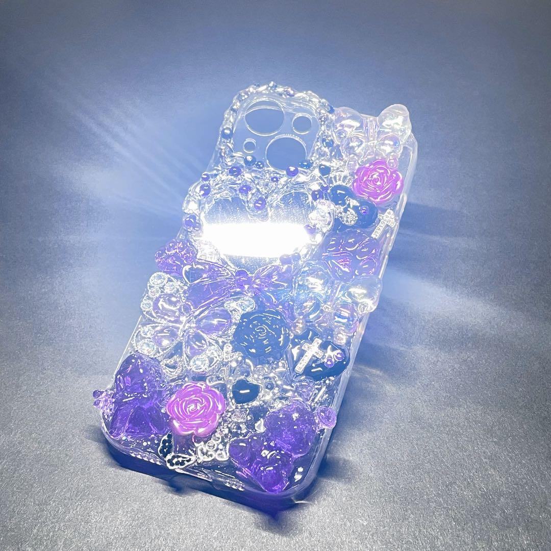 iPhone15推しカラーデコケース(紫) パーツデコ iPhone15ケース 紫 iPhone15ケース 凹凸 滑りにくい 光沢