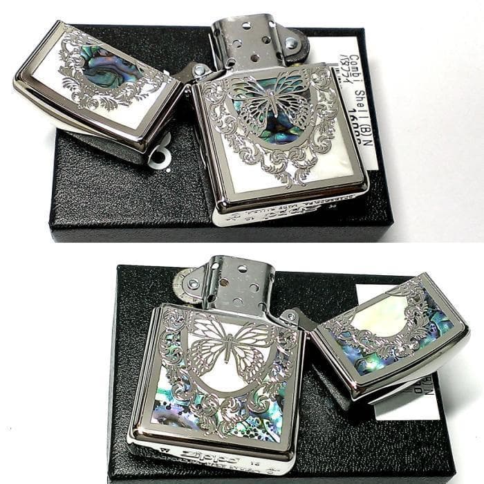 ZIPPO アーマージッポ ライター バタフライ 蝶 コンビシェル 天然貝シェル バタフライ コンビシェル