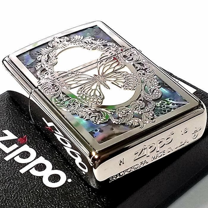 ZIPPO アーマージッポ ライター バタフライ 蝶 コンビシェル 天然貝シェル バタフライ コンビシェル