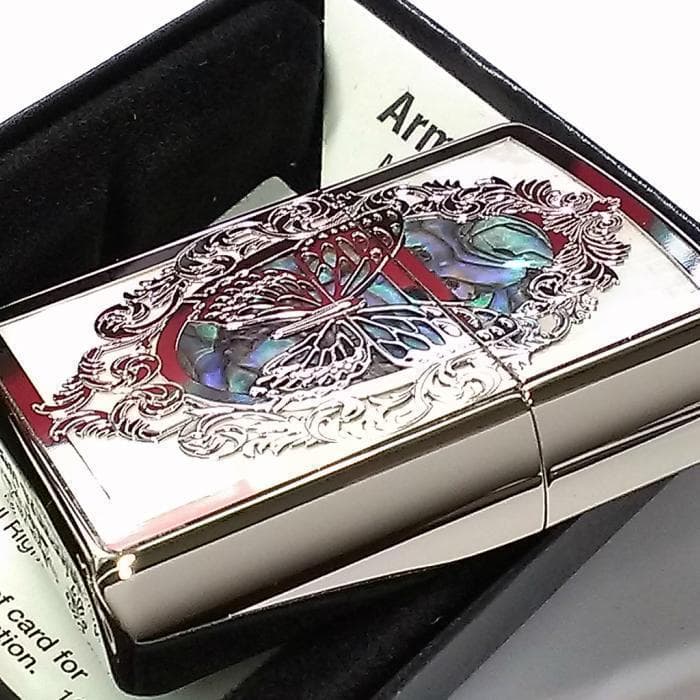 ZIPPO アーマージッポ ライター バタフライ 蝶 コンビシェル 天然貝シェル バタフライ コンビシェル