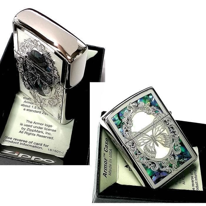 ZIPPO アーマージッポ ライター バタフライ 蝶 コンビシェル 天然貝シェル バタフライ コンビシェル