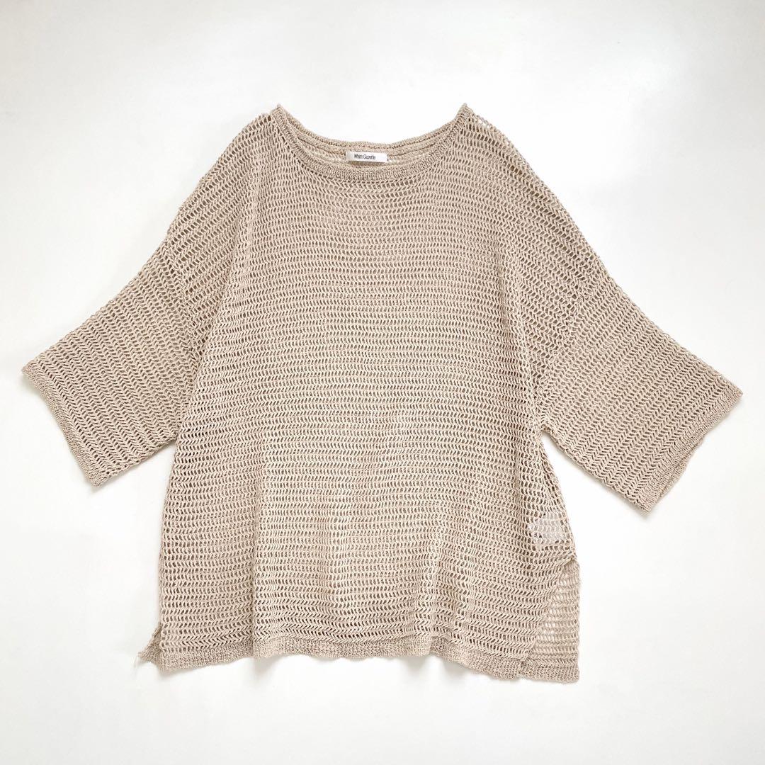 美品◯ウィムガゼット　半袖メッシュプルオーバー ベージュ