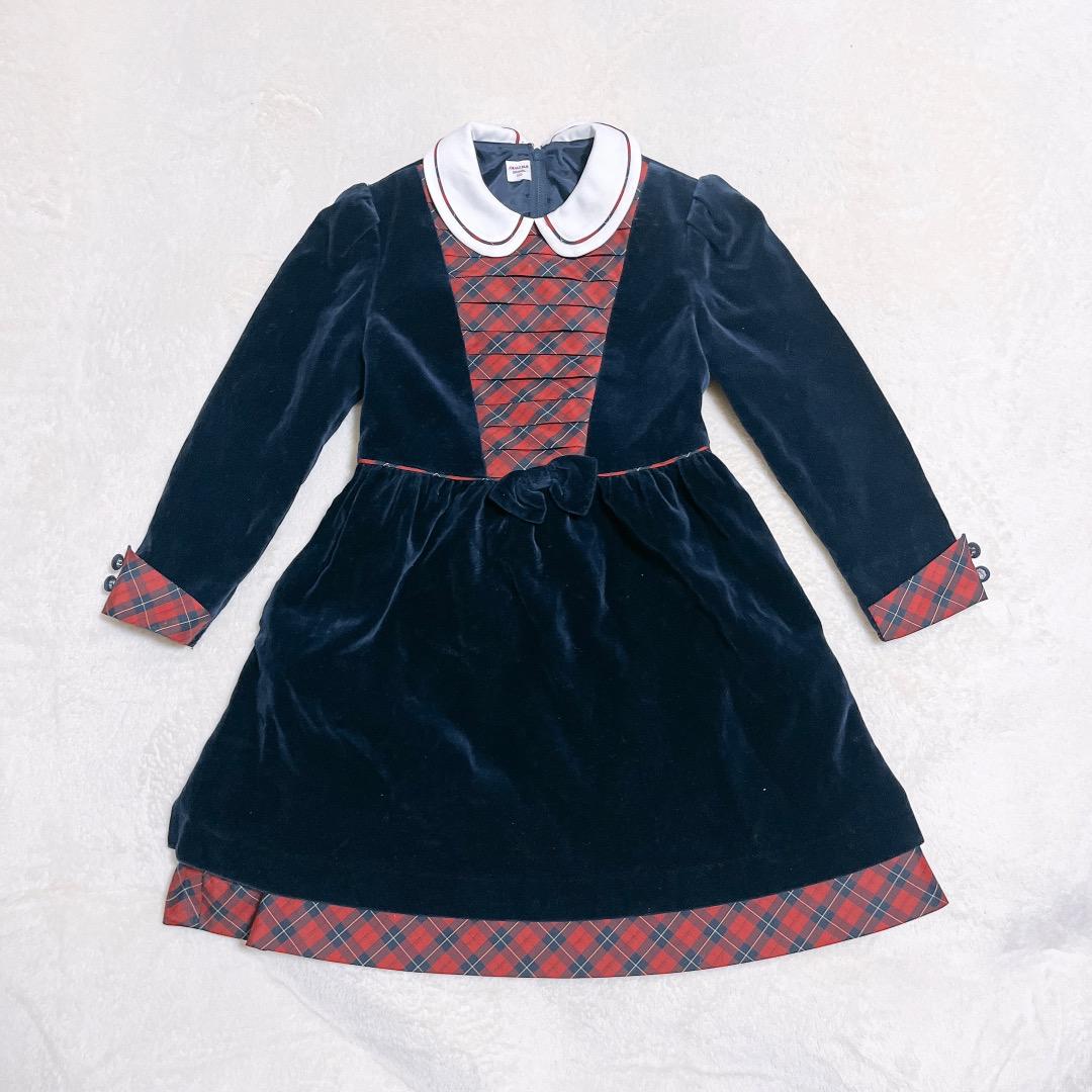 美品】Familiar ワンピース フォーマル 120cm ネイビー/チェック