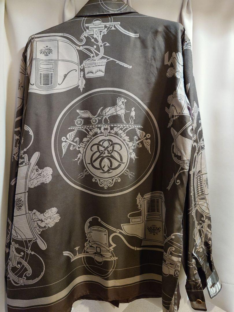 HERMES 馬車プリント 長袖シャツ Lサイズ