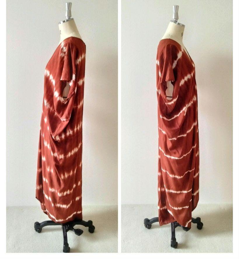 新品　シルクワンピース　チュニックワンピース　タイダイ　テラコッタ　Vネック
