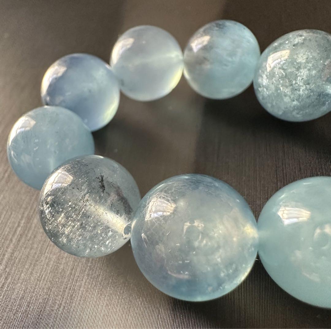 12mm 縁起物☆だるま リビアン アクアマリン 水晶☆ブレス