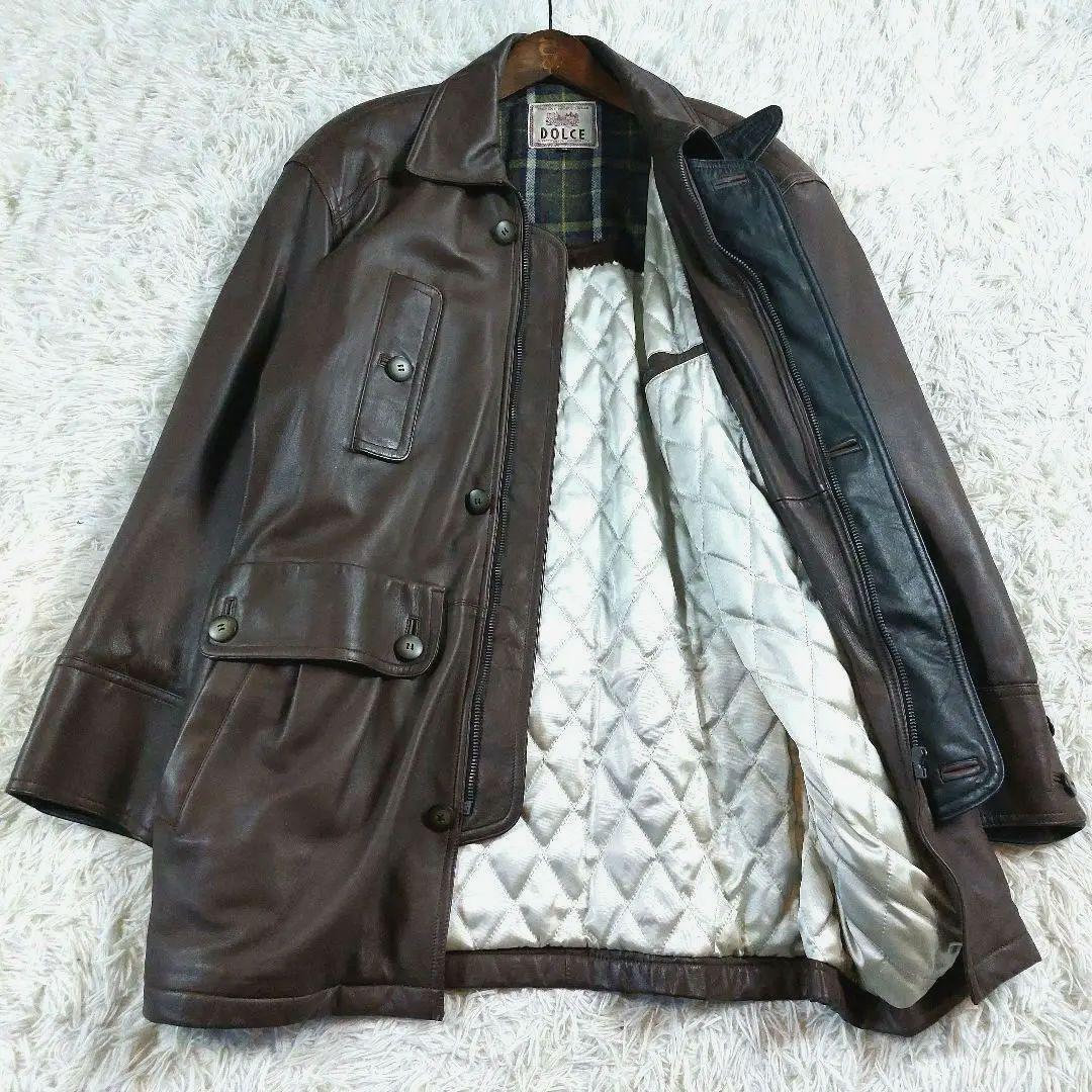 美品 DOLCE ヴィンテージ キルティング 裏地チェックレザージャケット 50