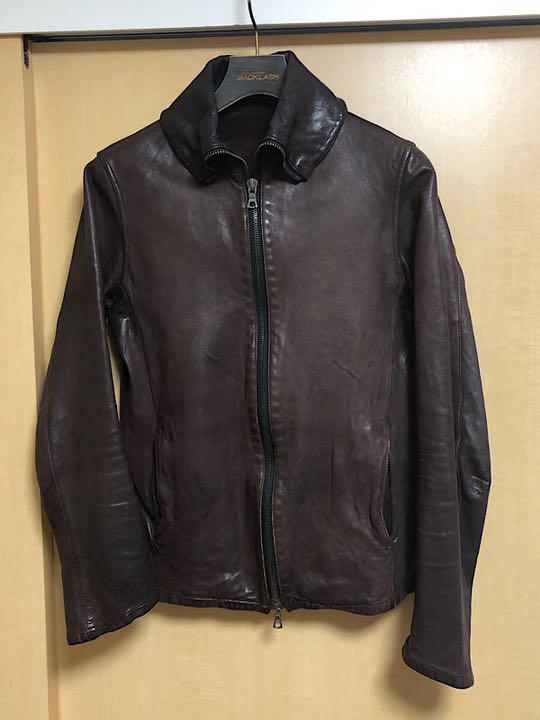 バックラッシュ定価20万イタリアンカーフ襟付レザーブルゾンSボルドー