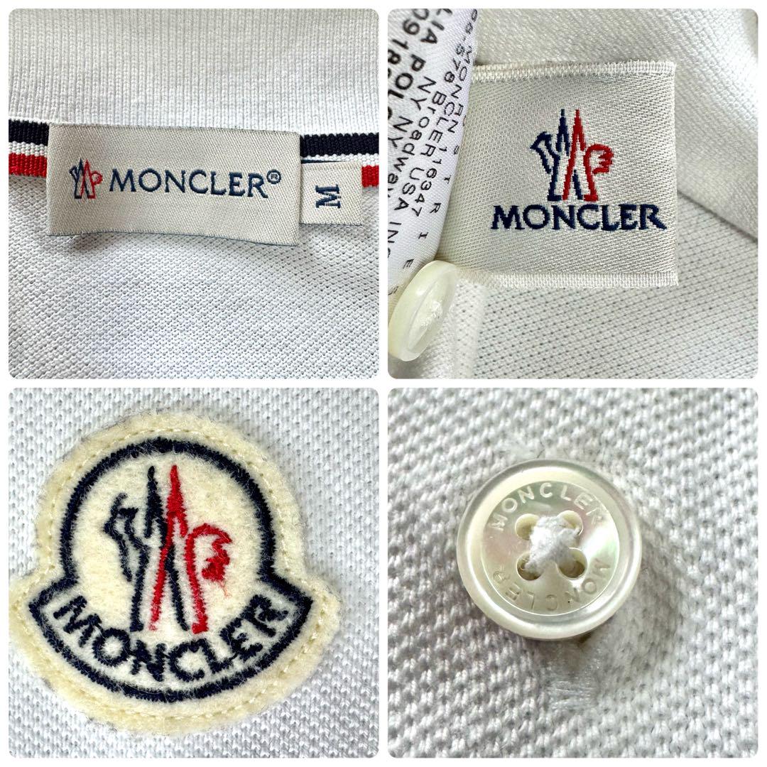 極美品　モンクレール　半袖　カノコ　ポロシャツ　刺繍ロゴ　ワッペン　ホワイト　M