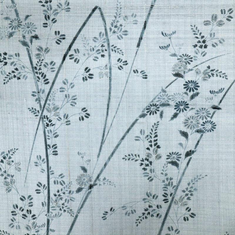 《反物『しょうざん』生紬■萩と菊の花模様◆水色■草木染■正絹◆反24-316》