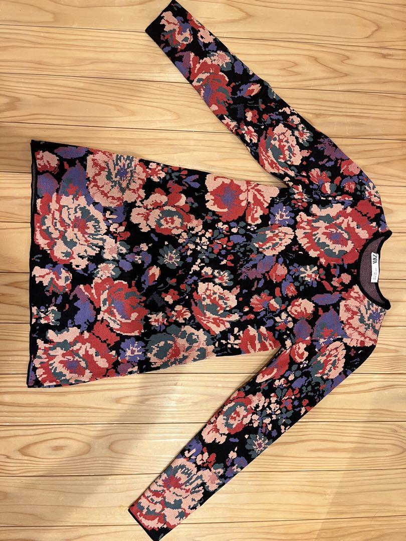 ZARA 花柄 フラワージャガード　ニット　トップス