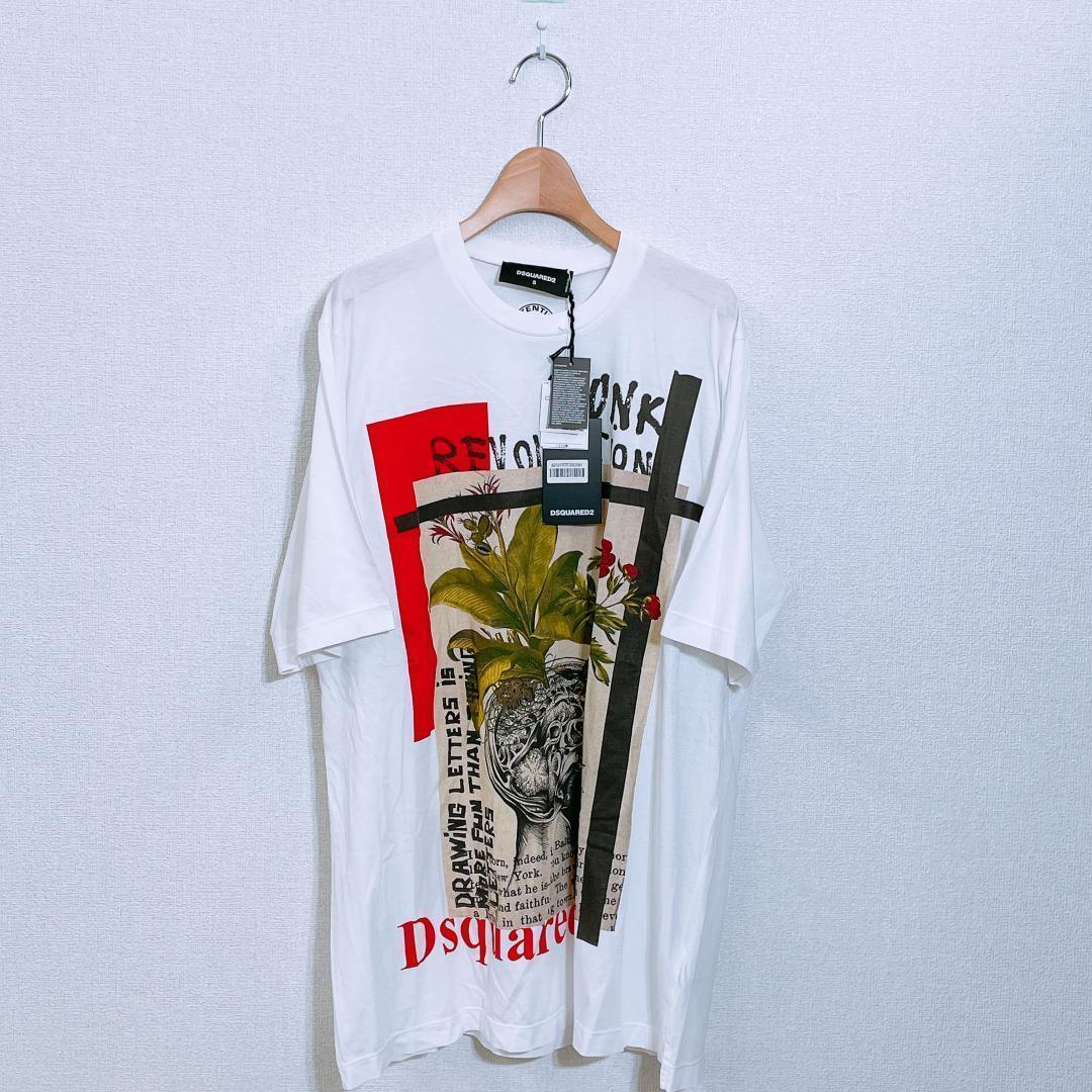 【08092】ディースクエアード Tシャツ 白 プリント パンク 新品 タグ付き