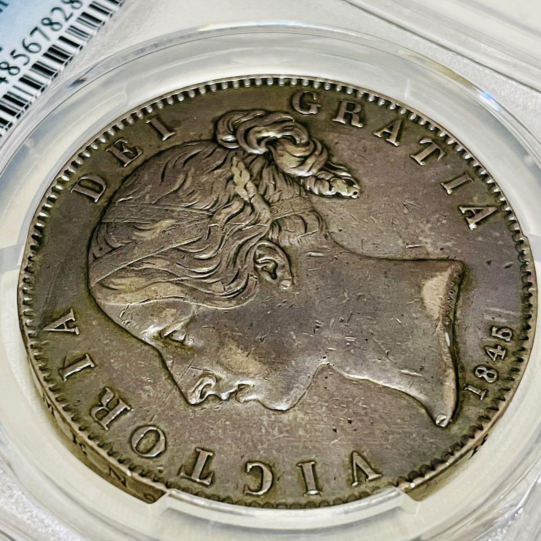 1845 英国 クラウン 銀貨 ヤングヘッド ヴィクトリア XF Details 1845年 イギリス ヴィクトリアヤング クラウン銀貨 XF45 | 港区
