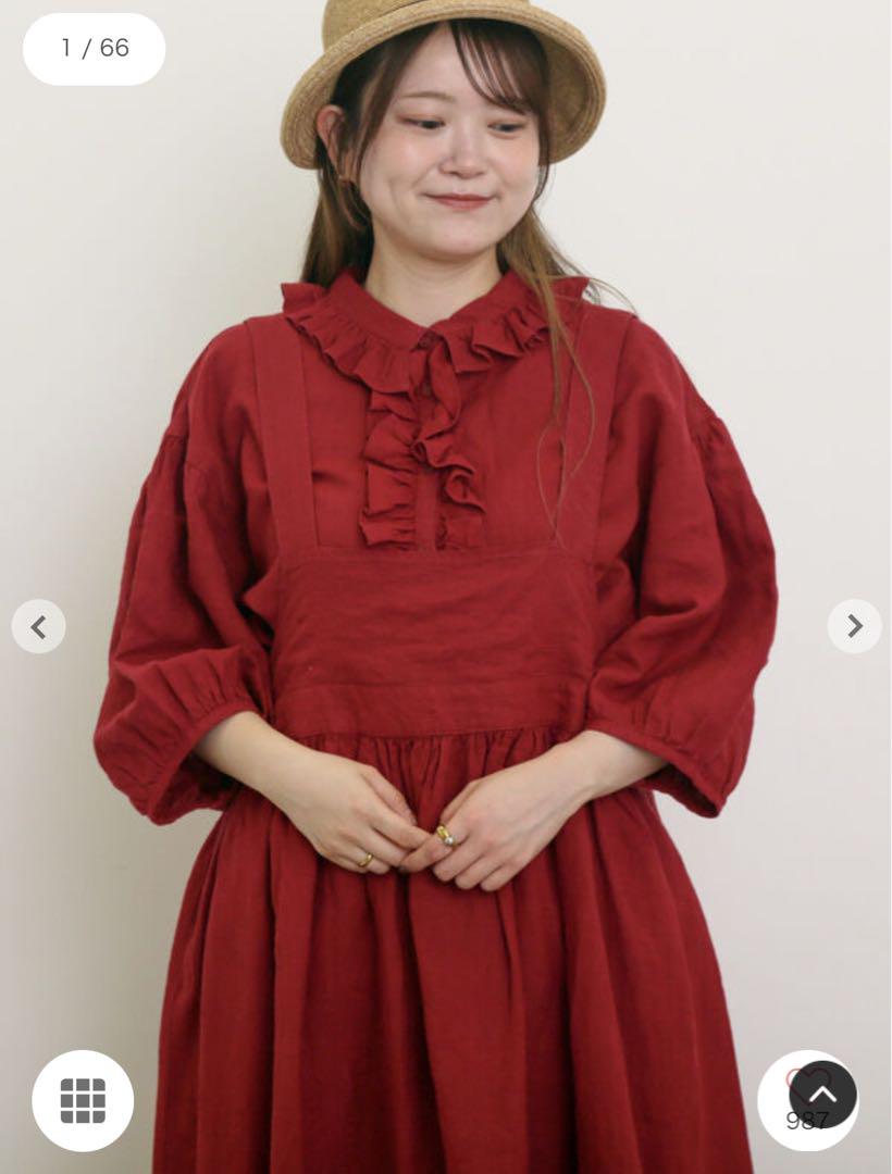 【Cross×Linen】　ジャンスカ レッド　赤　ワンピース　サマンサモスモス