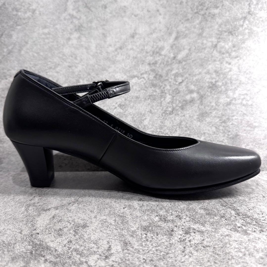 【未使用品】アシックス　ペダラ　22 パンプス　ストラップ　黒　レザー　太ヒール 未使用品】アシックス ペダラ 22 パンプス ストラップ 黒 レザー