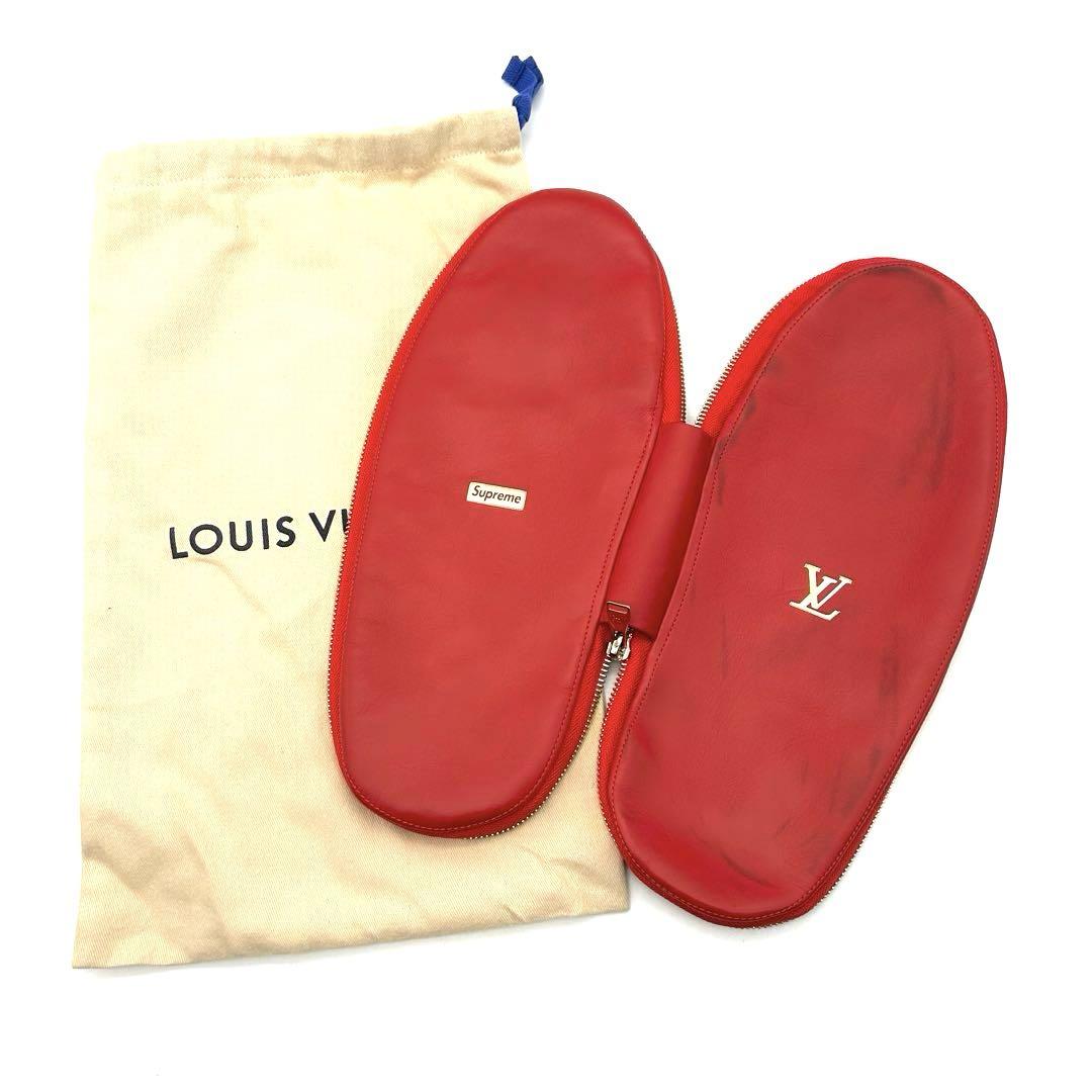 ルイヴィトン×シュプリーム コラボ・ヒュー スリッパ・レザー 赤 LV US7