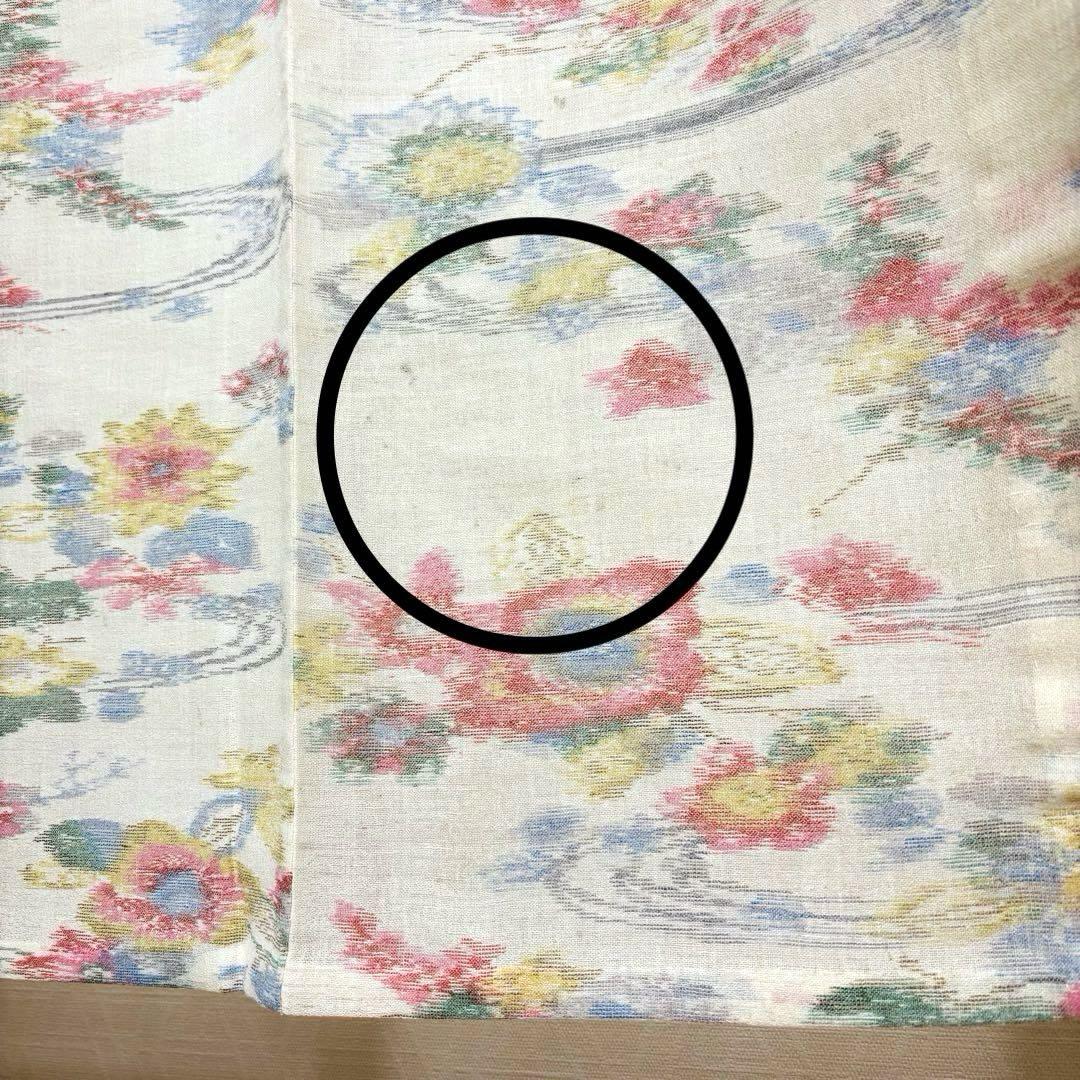 洗える着物】 和風モネ風 絣 流水 草花 模様 単衣 広衿 身丈約