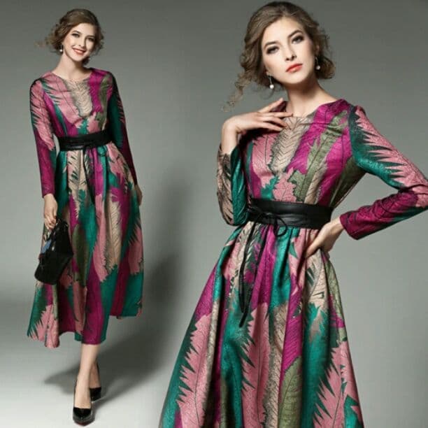 大幅値下げ!高級感抜群◆ロング ワンピ ベルト付 ドレス 長袖 お洒落 i5