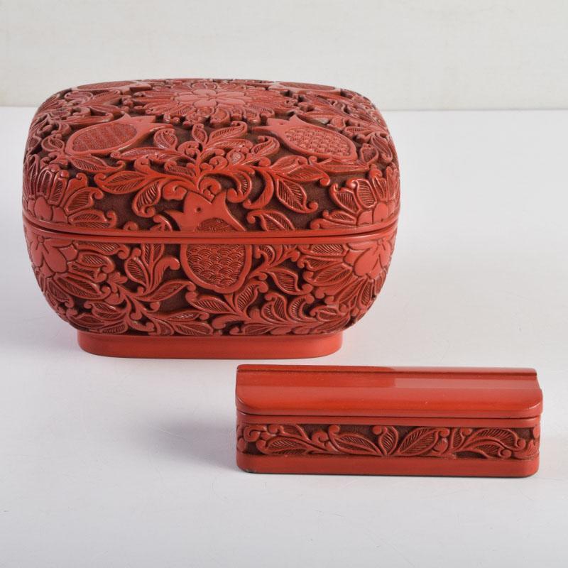 茶道具　龍斎作　堆朱　花草文　御菓子器揃　時代二重箱　C　8871A