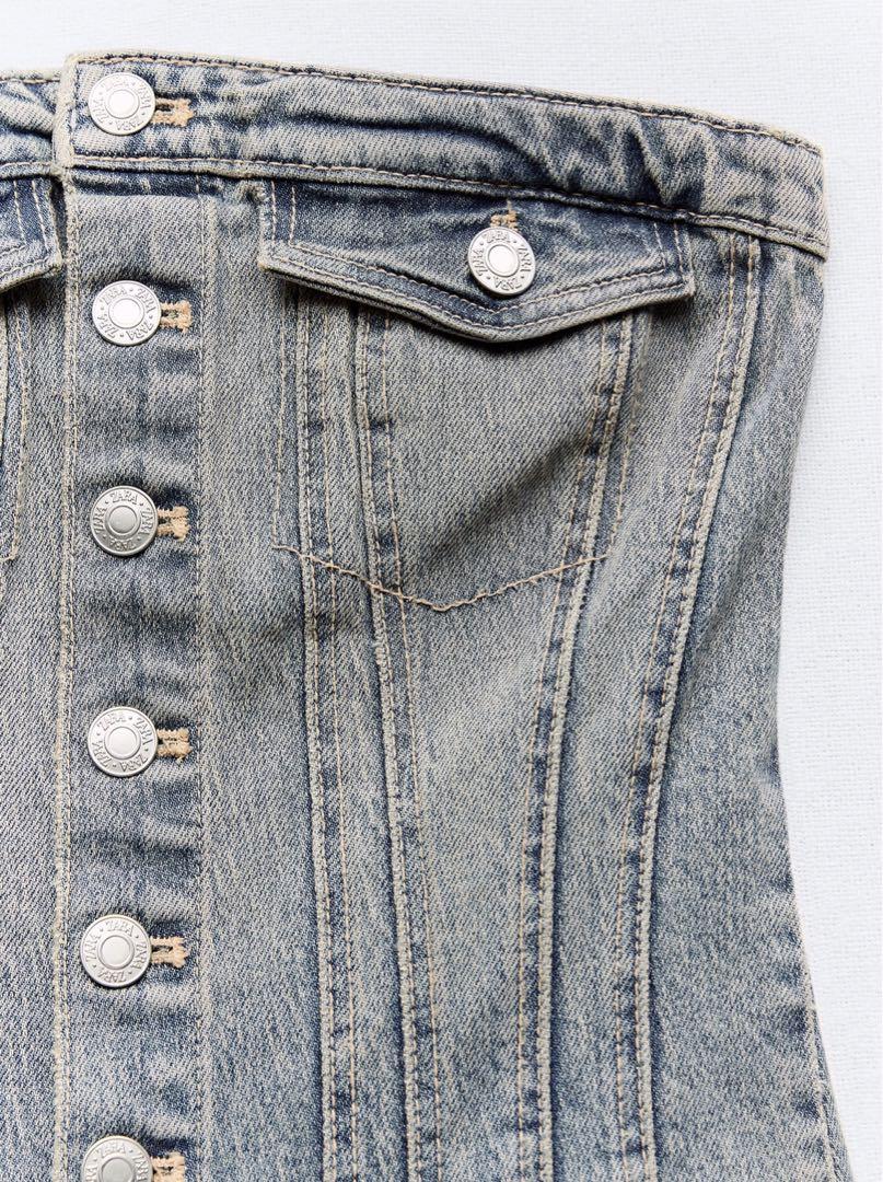 新品ZARA TRFオフショルダー デニムジャンプスーツ