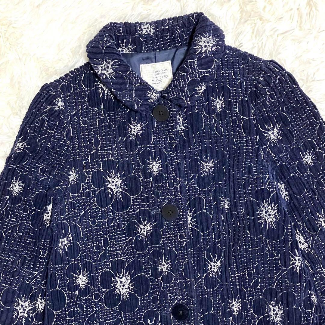 【極美品・希少】 サリースコット北欧 花柄 刺繍 コート コーデュロイ　M