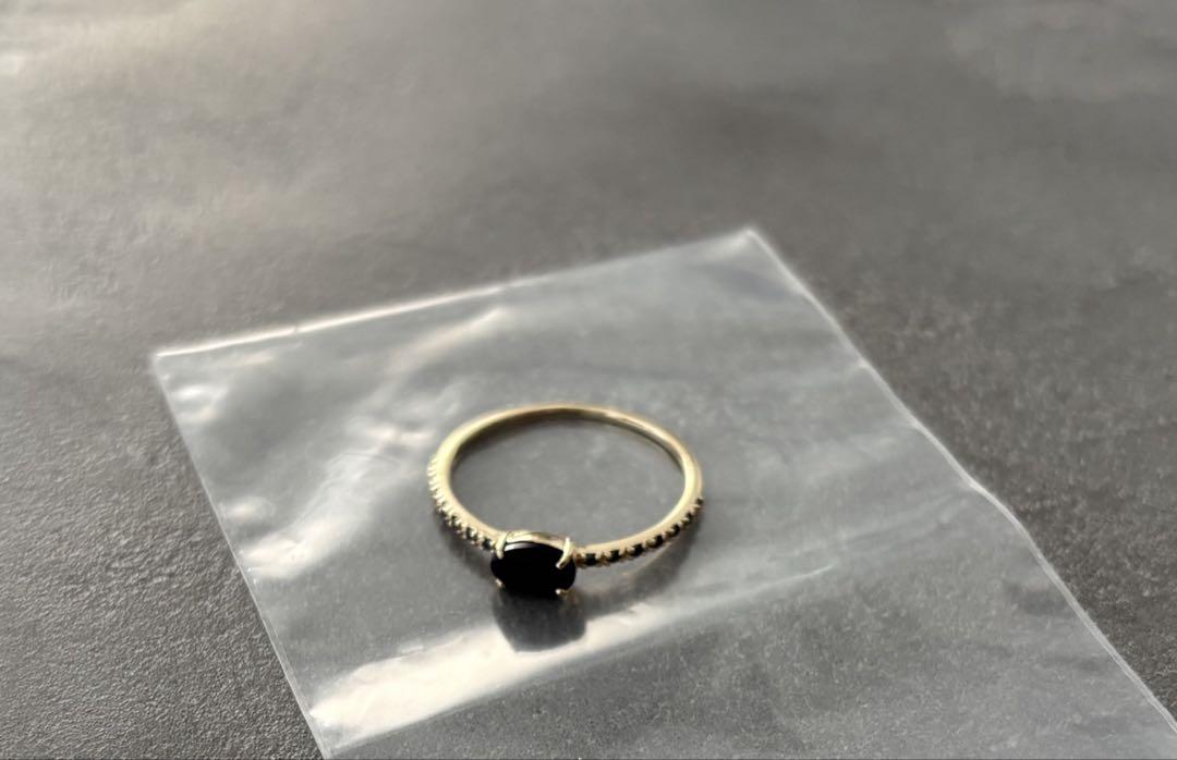 Lilasオーバルオニキスメレブラックダイヤリング 15号