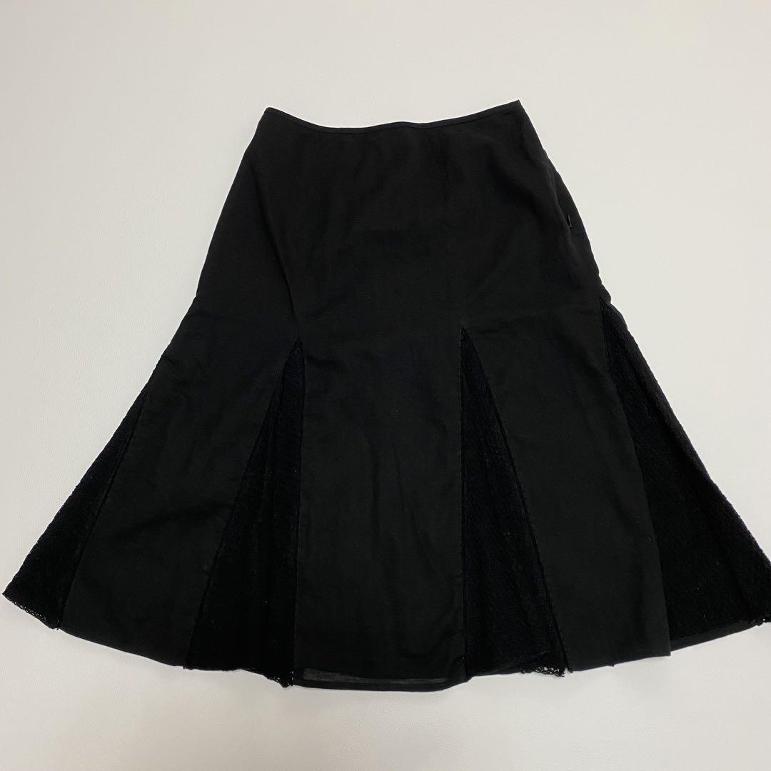 シビラ Sybilla スカート レース切替 フレア リネン 麻 黒 M