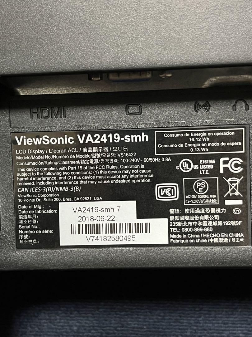 ViewSonic IPSパネル ゲーミングモニター VA2419-SMH-7