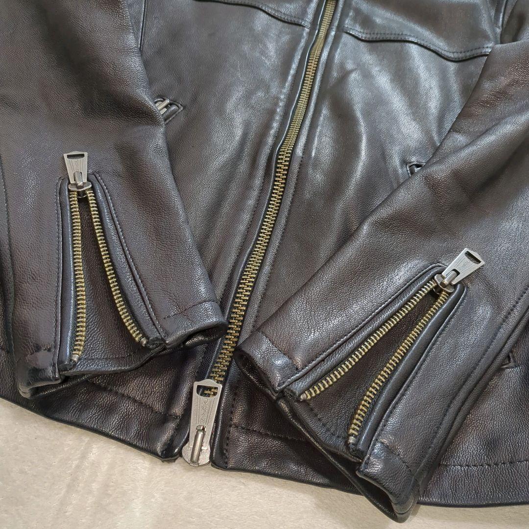 美品 ジャックローズ シングルライダース ラムレザー Lサイズ ダブルジップ