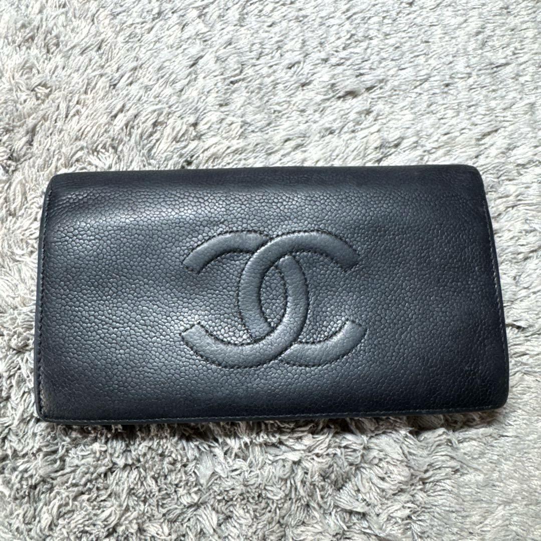 CHANEL シャネル 長財布 ココマーク キャビアスキン レザー ブラック