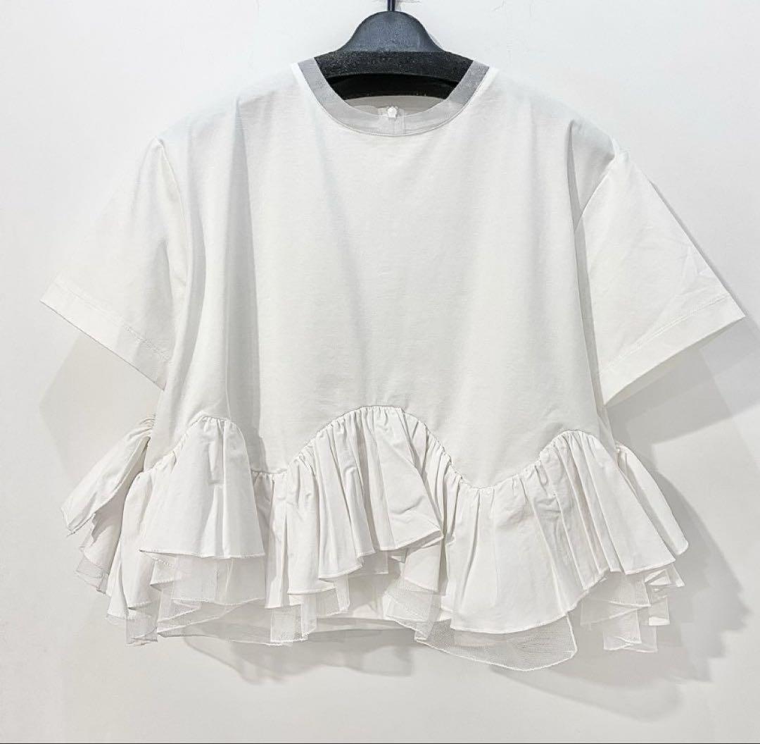 【新品・未使用】MARILYNMOONタフタスパイラルラッフル半袖トップス 新品・未使用】MARILYNMOONタフタスパイラルラッフル半袖