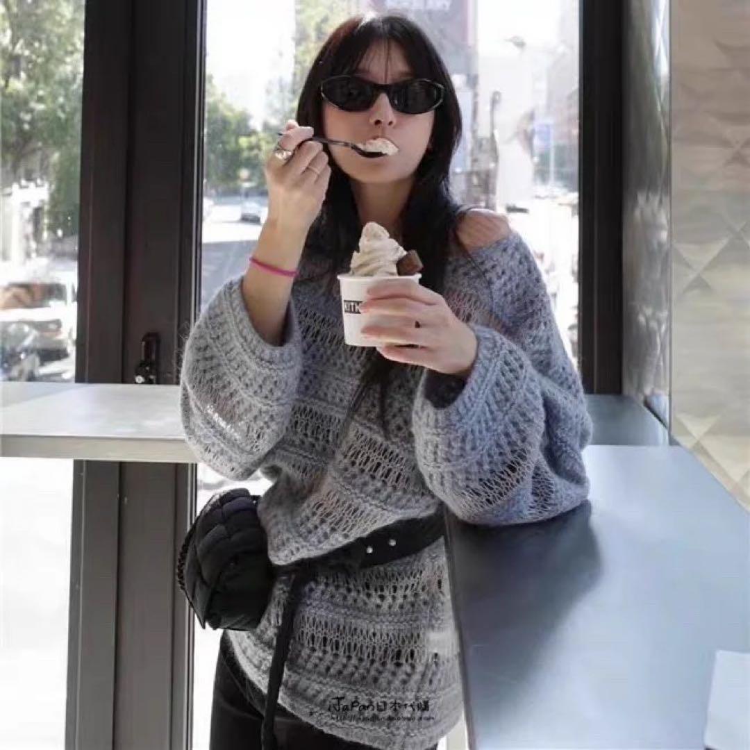 CLANE SHEER BORDER MOHAIR KNIT