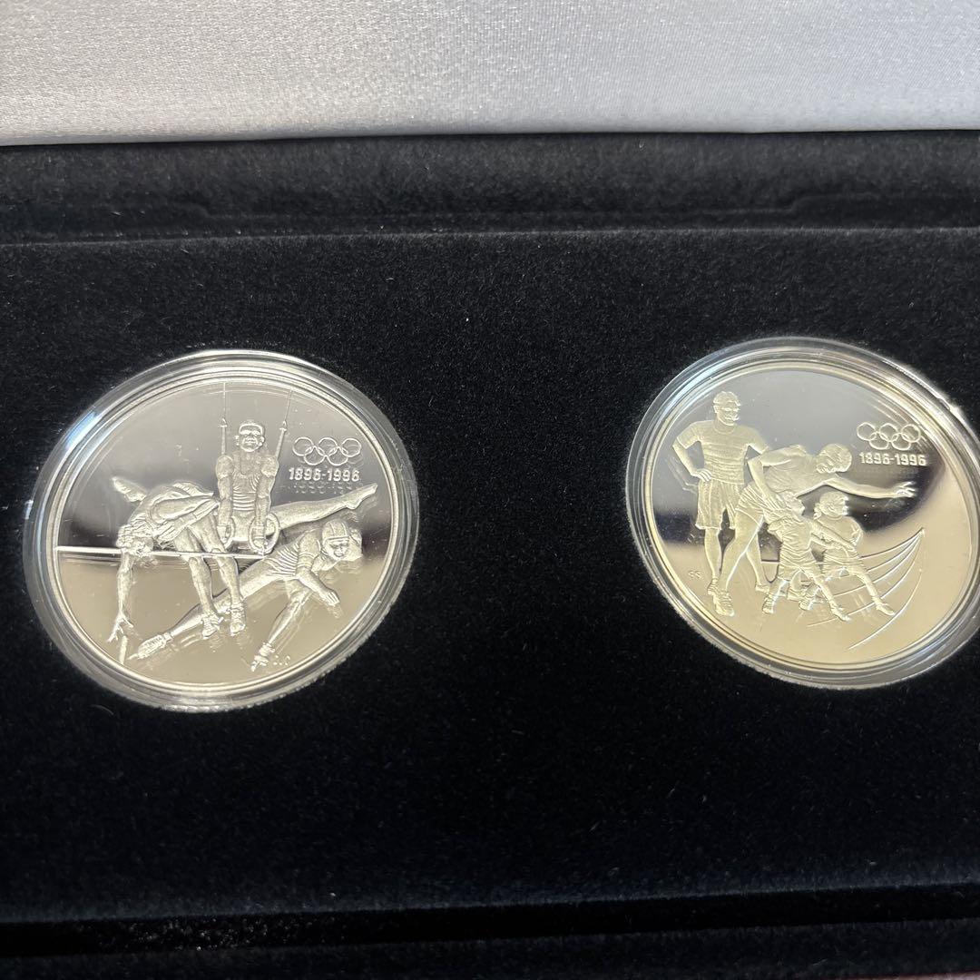 オリンピック100周年記念コイン 1896-1996年 銀貨2枚セットコイン美品
