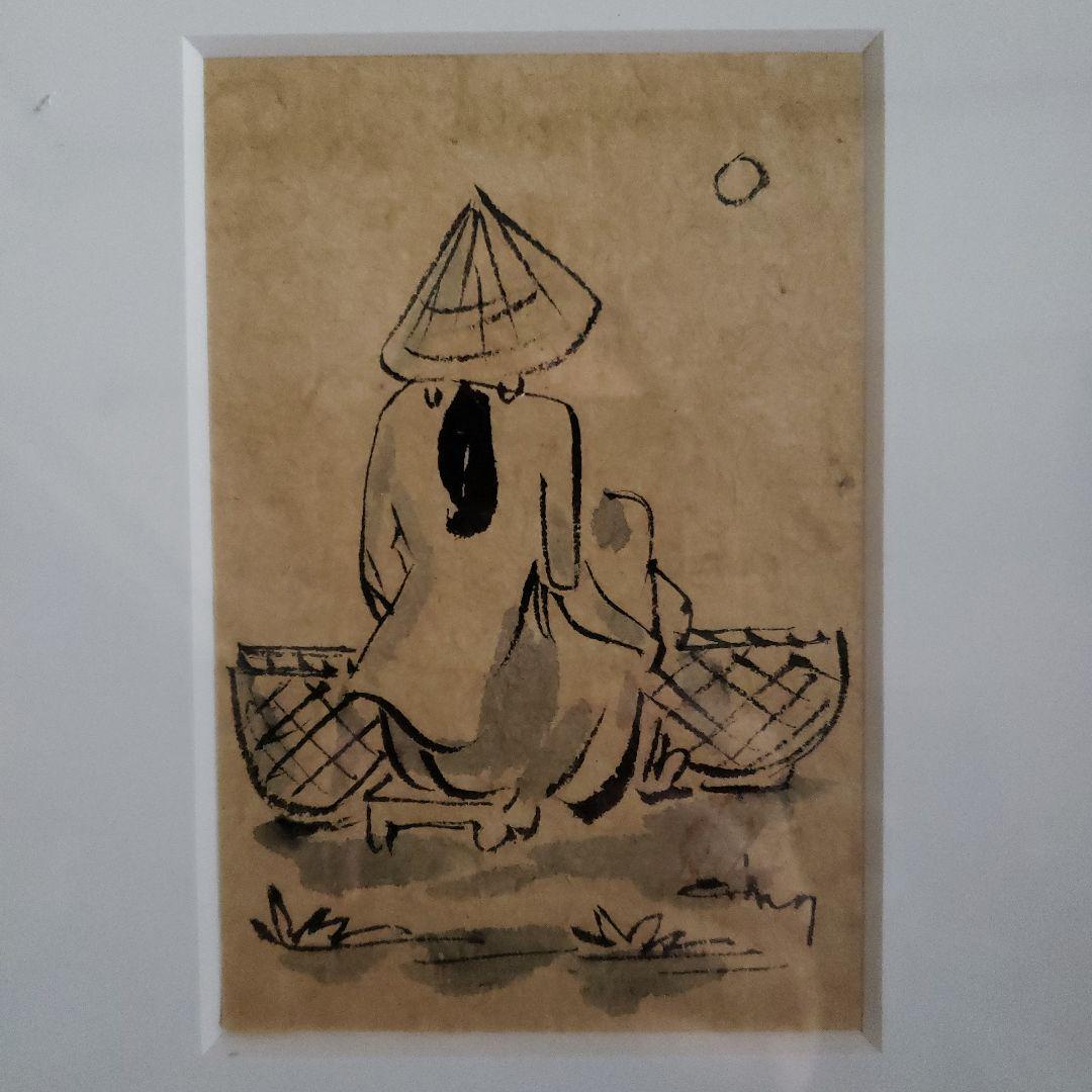 ベトナム絵画「アオザイの女」額付き