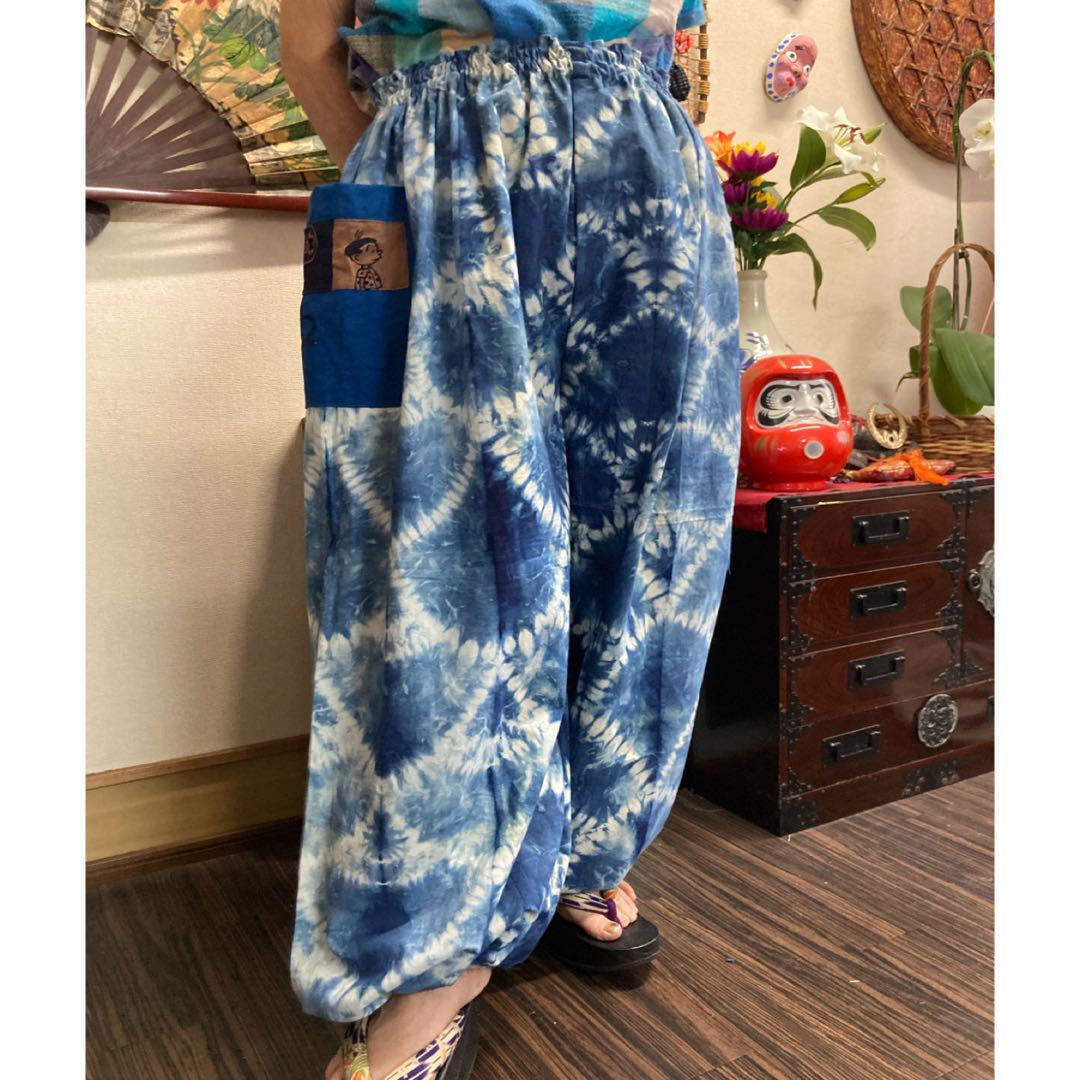 藍染のゆったりパンツ　　　　　　ハンドメイド
