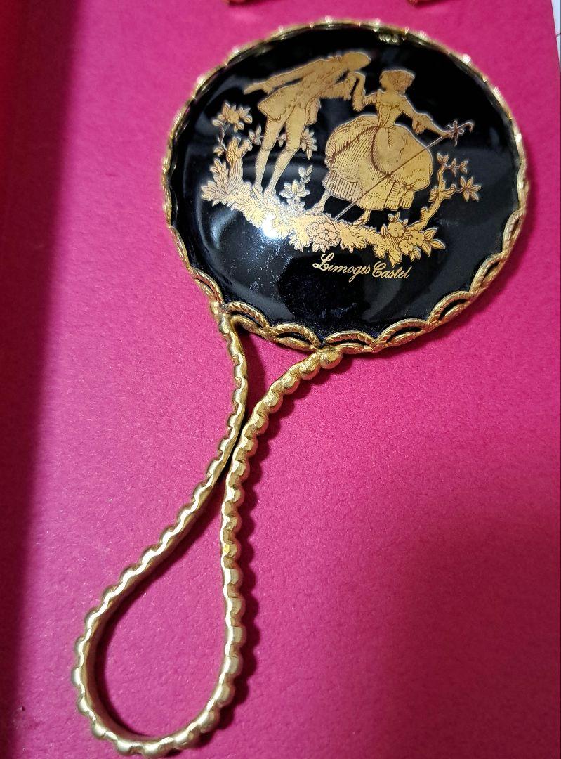 LIMOGES CASTEL 手鏡　リモージュ　アンティーク　フランス製　金彩 LIMOGES CASTEL 手鏡 リモージュ アンティーク フランス製 金彩