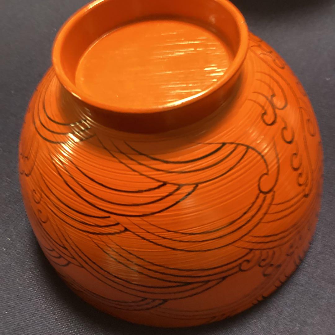 しろ　木製洗朱波千鳥椀5客　　新品未使用