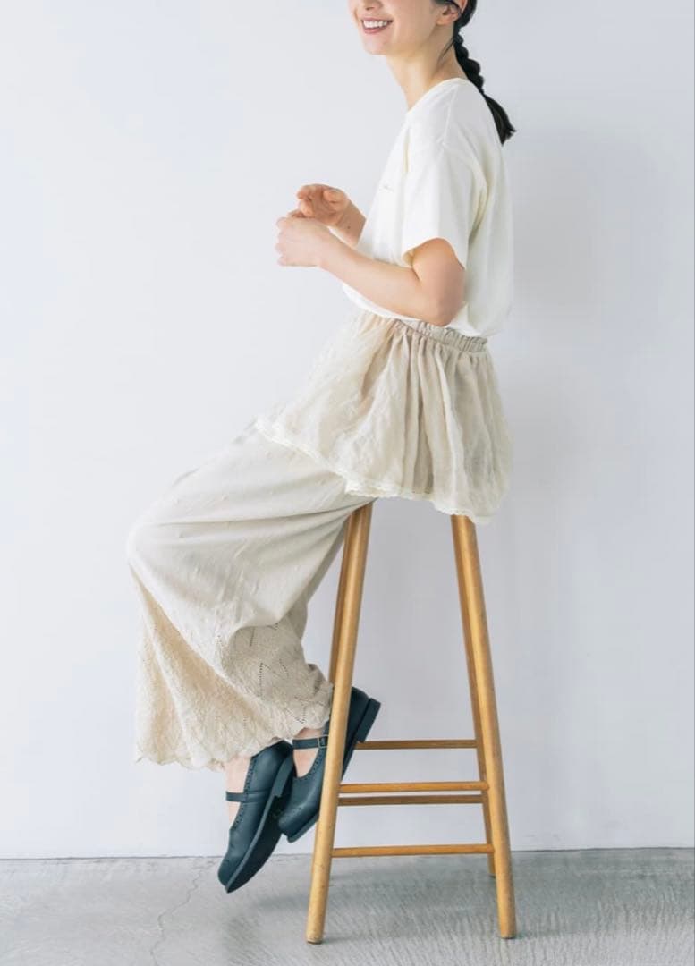 【kazumi×Samansa Mos2】刺繍パンツ　ベージュ