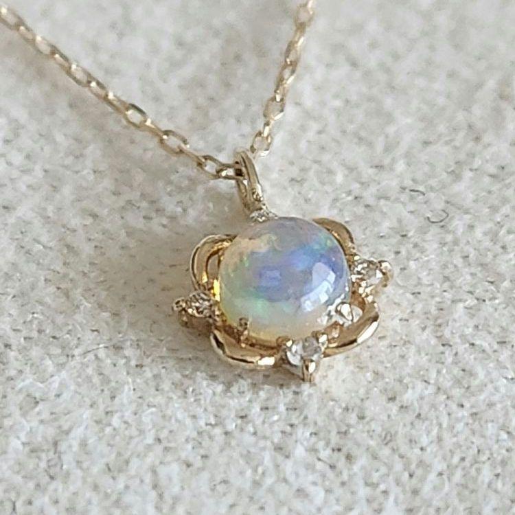 オパール×ダイヤモンド♡天然石【L&Co.】K10 ネックレス