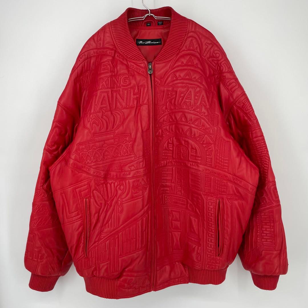 ペレペレ　レザージャケット　スタジャン　48　レッド　レザー