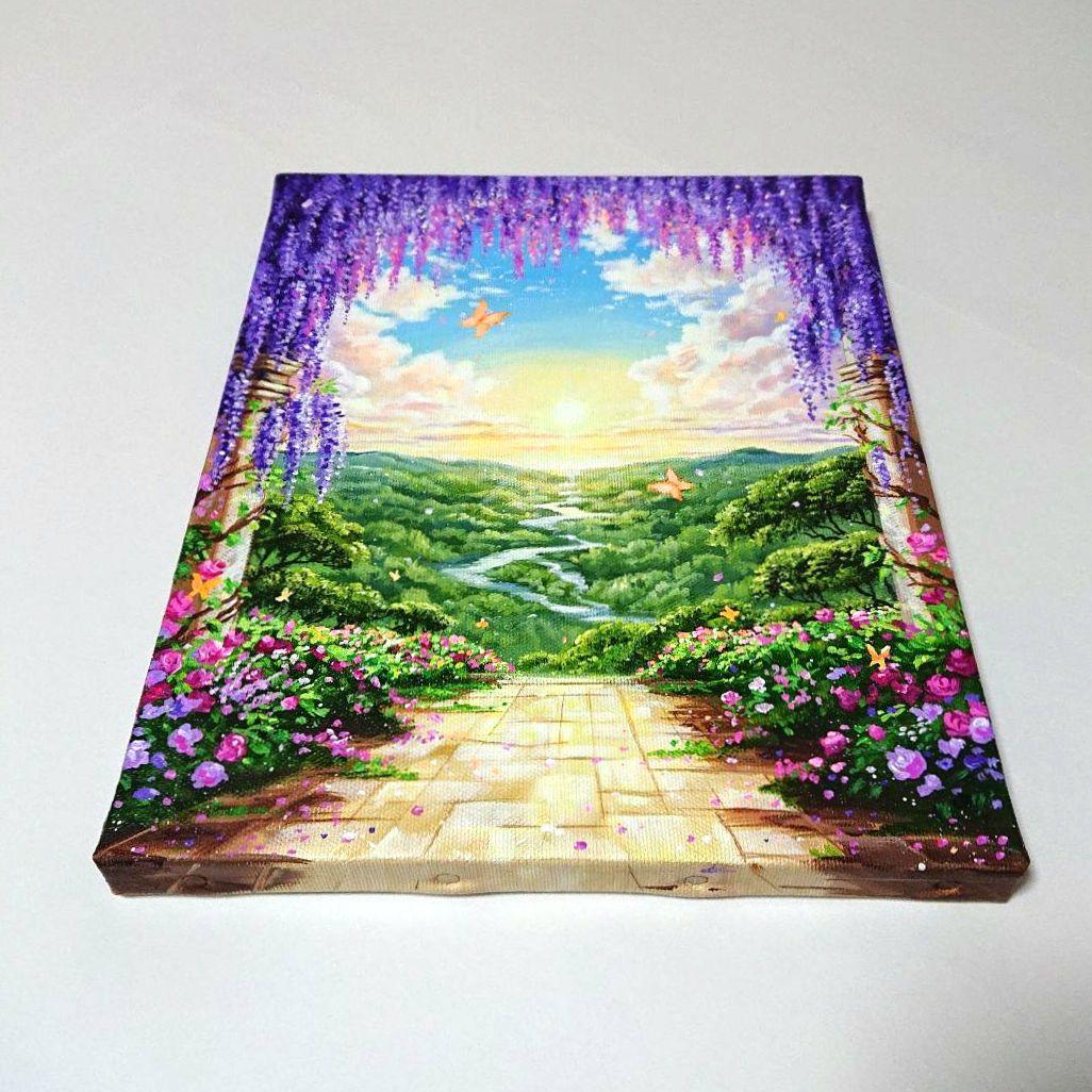 【藤のアーチ】アクリル画 F3 風景画 絵画
