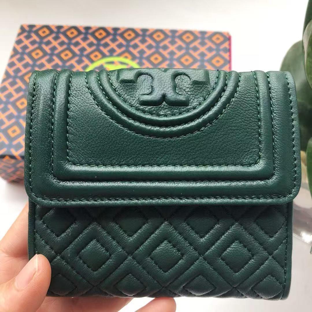 Tory Burch ダークグリーン 三つ折り財布 11cm*9.5cm