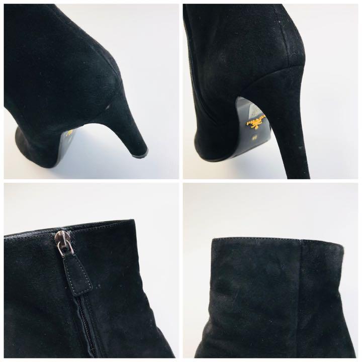 美品★PRADA・スエードレザー　サイドジップ ショートブーツ(38)