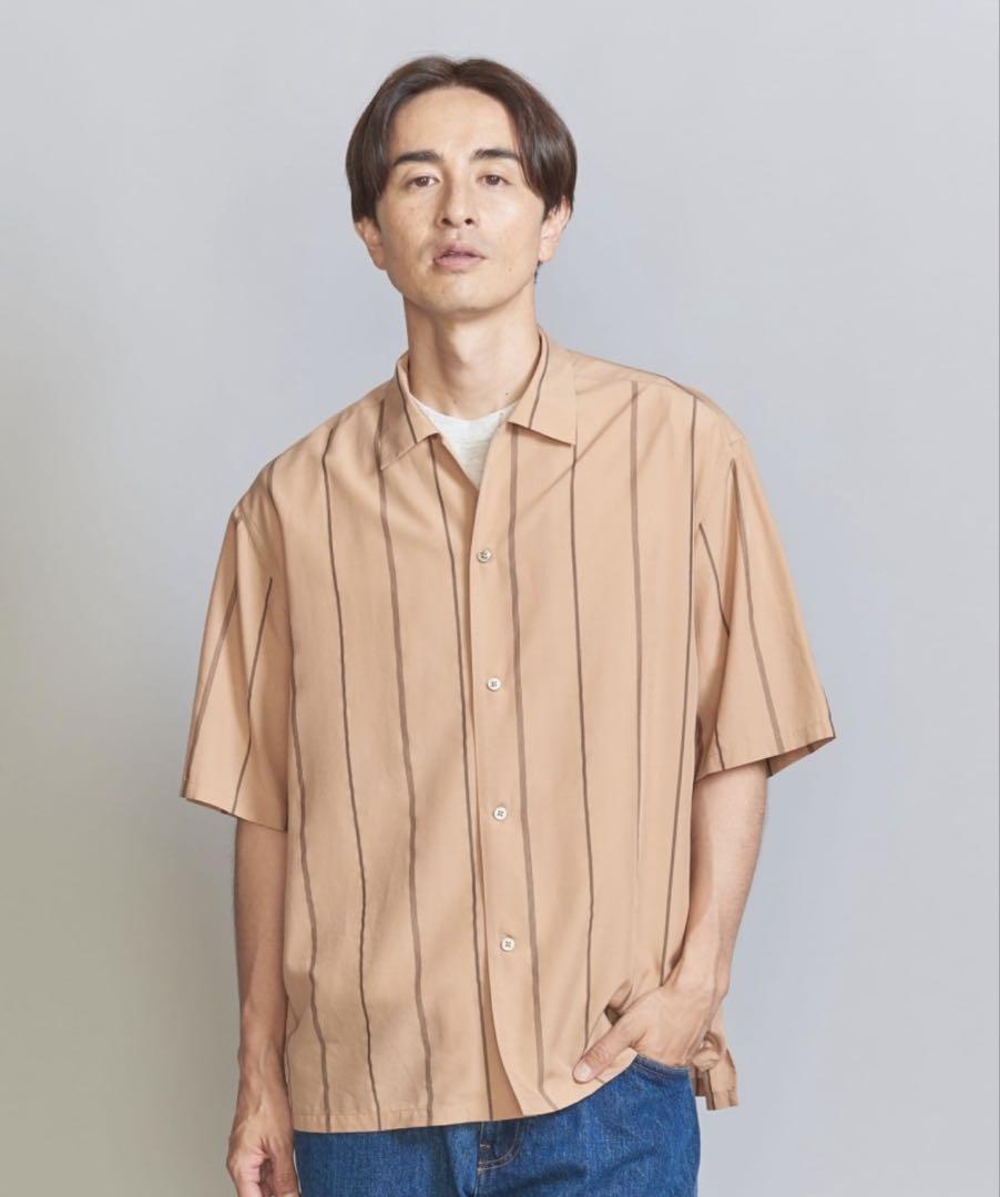 UNITED ARROWS ワイドピッチストライプオープンカラーシャツ S