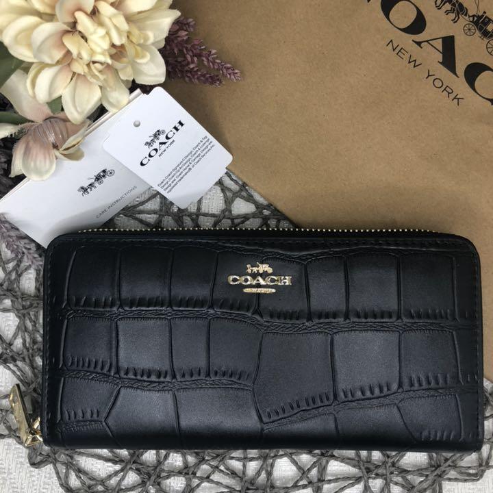お得大特価 COACH ブラック 型押し クロコダイル PLIpb-m95970309889 コーチ 長財布 即納限定品