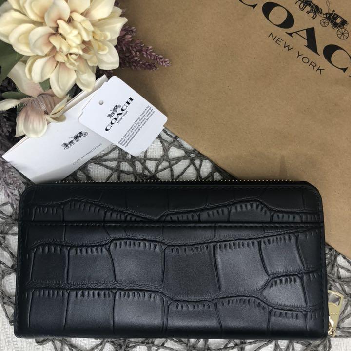 お得大特価 COACH ブラック 型押し クロコダイル PLIpb-m95970309889 コーチ 長財布 即納限定品