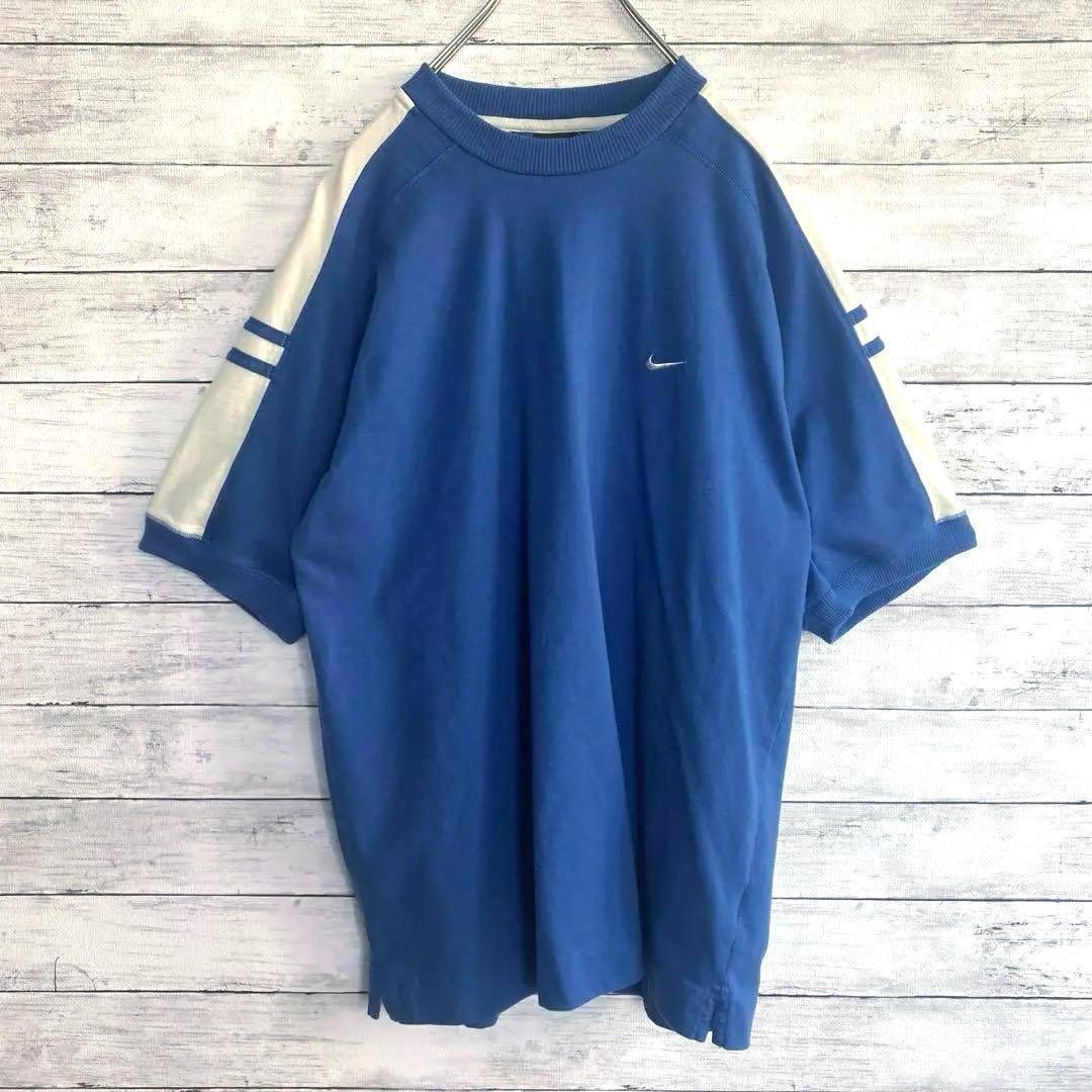 【超レア！】NIKE Tシャツ 厚手 パイピング ラグラン 刺繍 くすみブルー